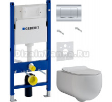 Комплект Унитаз подвесной Kerasan Flo 311101 + Крышка slim 319101 с микролифтом + Инсталляция Geberit Duofix Delta 458.163.21.1 с кнопкой смыва, хром + Шумоизоляция 156.050.00.1