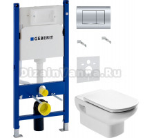 Комплект Унитаз подвесной Roca Dama senso 346517000 + Крышка Dama Senso ZRU9000041 c микролифтом, петли хром + Инсталляция Geberit Duofix Delta 458.163.21.1 с кнопкой смыва, хром + Шумоизоляция 156.050.00.1