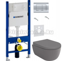 Комплект Унитаз подвесной BOCCHI V-Tondo 1417-006-0129 безободковая, серая матовая + Крышка A0302-006 с микролифтом, серая матовая + Инсталляция Geberit Duofix Delta 458.163.21.1 с кнопкой смыва, хром + Шумоизоляция 156.050.00.1