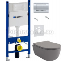 Комплект Унитаз подвесной BOCCHI V-Tondo 1417-006-0129 безободковая, серая матовая + Крышка A0336-006 с микролифтом, серая матовая + Инсталляция Geberit Duofix Delta 458.163.21.1 с кнопкой смыва, хром + Шумоизоляция 156.050.00.1
