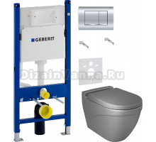 Комплект Унитаз подвесной BOCCHI Taormina Arch 1012-006-0129 серая матовая + Крышка A0302-006 с микролифтом, серая матовая + Инсталляция Geberit Duofix Delta 458.163.21.1 с кнопкой смыва, хром + Шумоизоляция 156.050.00.1