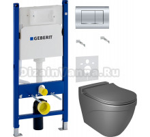 Комплект Унитаз подвесной BOCCHI Taormina Arch 1012-006-0129 серая матовая + Крышка A0336-006 с микролифтом, серая матовая + Инсталляция Geberit Duofix Delta 458.163.21.1 с кнопкой смыва, хром + Шумоизоляция 156.050.00.1