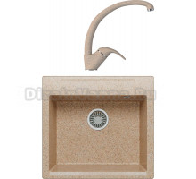 Комплект Мойка кухонная Polygran Argo 560 песочная + Смеситель 003189 высокий, песочный