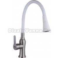 Смеситель для кухни Fashun A54801+N7356, с гибким изливом, сатин, белый