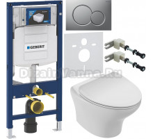 Комплект Унитаз подвесной Jacob Delafon Nouvelle Vague EDK102-00 + Крышка E22124-00 с микролифтом + Инсталляция Geberit Duofix UP 320 111.300.00.5 + Кнопка Sigma 01 115.770.JQ.5 лакированная, матовый хром + Крепления 111.815.00.1 к стене + Шумоизоляция 15