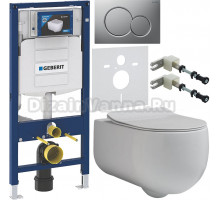 Комплект Унитаз подвесной Kerasan Flo 311101 + Крышка slim 319101 с микролифтом + Инсталляция Geberit Duofix UP 320 111.300.00.5 + Кнопка Sigma 01 115.770.JQ.5 лакированная, матовый хром + Крепления 111.815.00.1 к стене + Шумоизоляция 156.050.00.1