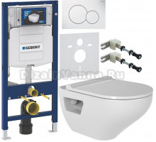 Комплект Унитаз подвесной Bien Ion безободковый, с биде + Инсталляция Geberit Duofix UP 320 111.300.00.5 + Кнопка Sigma 01 115.770.11.5 белая + Крепления 111.815.00.1 к стене + Шумоизоляция 156.050.00.1