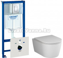 Комплект Унитаз подвесной AM.PM Func C8F1700MWSC безободковый, с микролифтом, матовый белый + Инсталляция Grohe Rapid SL 38772001 3 в 1 с кнопкой смыва + Шумоизоляция 37131000