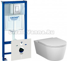 Комплект Унитаз подвесной AM.PM Func C8F1701MWSC безободковый, с микролифтом, матовый белый + Инсталляция Grohe Rapid SL 38772001 3 в 1 с кнопкой смыва + Шумоизоляция 37131000