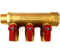 Коллектор Tiemme 1/2" х 3/4", латунный, 3 выхода