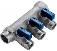 Коллектор Tiemme 1" х 1/2", никелированный, 3 выхода