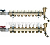 Коллектор Tiemme 1" х 3/4", латунный, 9 выходов