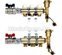 Коллектор Tiemme 1" х 3/4", латунный, 3 выхода