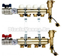 Коллектор Tiemme 1" х 3/4", латунный, 4 выхода