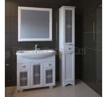 Мебель для ванной ASB-Woodline Бергамо 85 белая, патина серебро, витраж