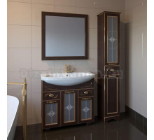 Мебель для ванной ASB-Woodline Бергамо 85 орех темный, патина золото, витраж
