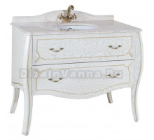Тумба с раковиной Bellezza Грация Люкс 110 белая патина золото 2 ящика