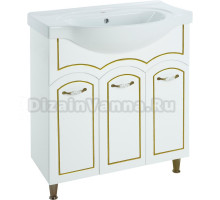 Тумба с раковиной Bellezza Амелия 80 белая, патина золото