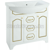 Тумба с раковиной Bellezza Тиффани 75 белая, патина золото