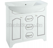 Тумба с раковиной Bellezza Тиффани 85 белая, патина серебро