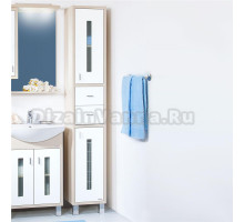 Шкаф-пенал Бриклаер Бали 34 светлая лиственница, белый глянец, с бельевой корзиной