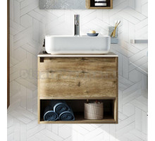 Тумба с раковиной STWORKI Карлстад 60 дуб рустикальный, простоун беж, без отверстия под смеситель