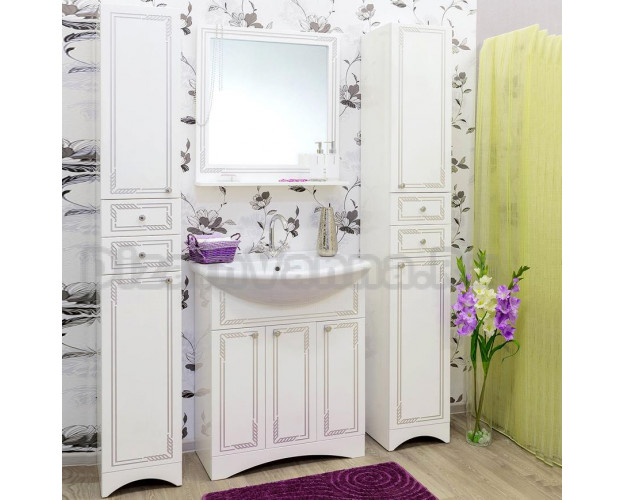 Комплект мебели для ванной Модерн (Белый Патина Серебро) с пеналом