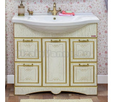 Тумба с раковиной Sanflor Адель 100 белая, патина золото