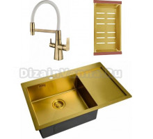 Комплект  Мойка кухонная Zorg Light ZL R 780510-L BRONZE + Смеситель Steel Hammer SH 818-8 BRONZE для кухонной мойки + Коландер Zorg Inox PVD C 12-51 bronze