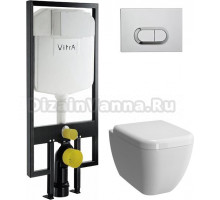 Комплект  Система инсталляции для унитазов VitrA 748-5800-01 3/6 л + Чаша для унитаза подвесного VitrA Shift 7742B003-0075 + Кнопка смыва VitrA 740-0580 хром + Крышка-сиденье VitrA Shift 91-003-009 с микролифтом, петли хром