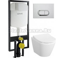 Комплект  Система инсталляции для унитазов VitrA 748-5800-01 3/6 л + Чаша для унитаза подвесного VitrA Integra 7040B003-0075 + Кнопка смыва VitrA 740-0580 хром + Крышка-сиденье VitrA 110-003-019