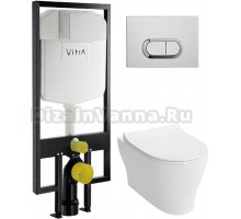 Комплект  Система инсталляции для унитазов VitrA 748-5800-01 3/6 л + Чаша для унитаза подвесного VitrA Bella 4449B003-0101 + Кнопка смыва VitrA 740-0580 хром + Крышка-сиденье VitrA Sento 120-003-009