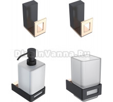 Набор Boheme Дозатор Q 10957-G-B + Стакан Q 10944-G-B + Крючок Q 10946-G-B Gold & black + Крючок Q 10946-G-B Gold & black