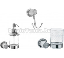 Набор Boheme Стакан Royal Cristal Chrome подвесной + Дозатор Royal Cristal Chrome подвесной + Крючок Royal Cristal Chrome двойной