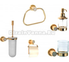 Набор Boheme Royal Cristal Ершик Gold + Дозатор Gold + Стакан Gold + Держатель туалетной бумаги Cold с крышкой + Полотенцедержатель Gold