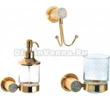 Набор Boheme Дозатор Royal Cristal Gold подвесной + Стакан Royal Cristal Gold подвесной + Крючок Royal Cristal Gold двойной