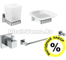 Набор Ideal Standard IOM I1003SQ Крючок + Мыльница + Стакан + Полотенцедержатель, хром