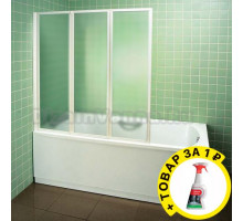 Шторка на ванну Ravak VS3 130 Grape, профиль белый + средство для ванн и душевых кабин