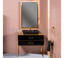 Мебель для ванной Armadi Art Monaco 100 с золотой столешницей черная, золото