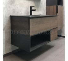 Тумба с раковиной Comforty Франкфурт 90, дуб шоколадно-коричневый, черная раковина