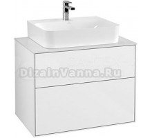 Тумба с раковиной Villeroy & Boch Finion 80 glossy white lacquer, glass white matt, с настенным освещением
