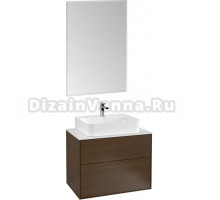 Мебель для ванной Villeroy & Boch Finion 80 walnut veneer, glass white matt, с настенным освещением