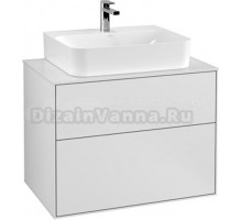 Тумба с раковиной Villeroy & Boch Finion 80 white matt lacquer, glass white matt, с настенным освещением