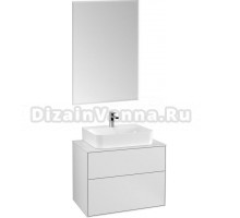 Мебель для ванной Villeroy & Boch Finion 80 white matt lacquer, glass white matt, с настенным освещением