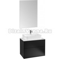 Мебель для ванной Villeroy & Boch Finion 80 black matt lacquer, glass white matt, с настенным освещением