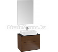 Мебель для ванной Villeroy & Boch Finion 80 walnut veneer, glass black matt, с настенным освещением