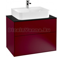 Тумба с раковиной Villeroy & Boch Finion 80 peony matt lacquer, glass black matt, с настенным освещением
