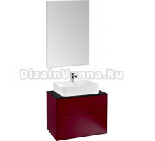 Мебель для ванной Villeroy & Boch Finion 80 peony matt lacquer, glass black matt, с настенным освещением