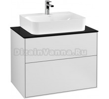 Тумба с раковиной Villeroy & Boch Finion 80 white matt lacquer, glass black matt, с настенным освещением