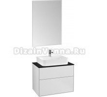 Мебель для ванной Villeroy & Boch Finion 80 white matt lacquer, glass black matt, с настенным освещением